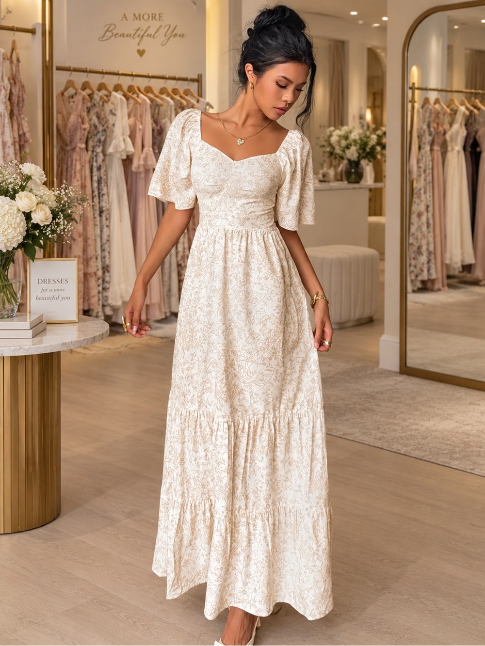 Women’s Cream Floral Maxi Dress NWT Size XXL Size 14